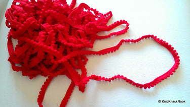 Red Embroidery Crochet (Wool) One Yard Lace Trims 10mm Wide, Decorative Pompom Fringe Trim